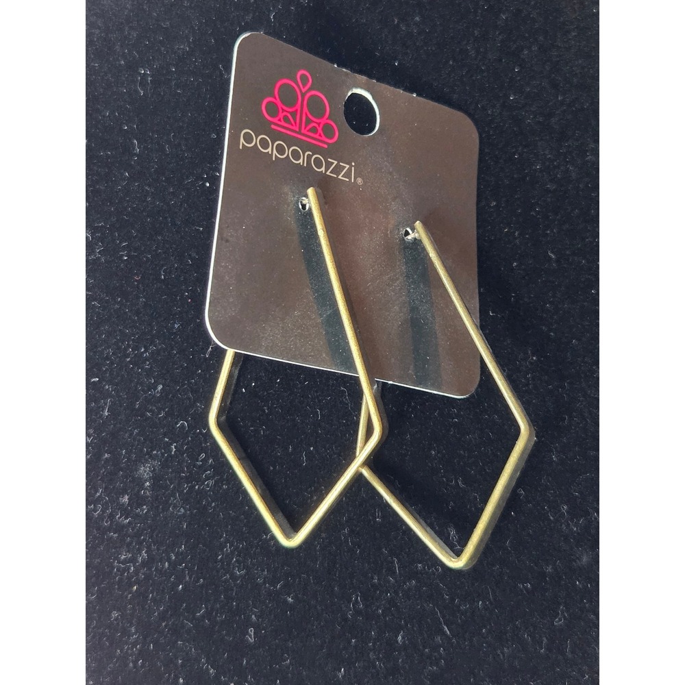 Paparazzi Hoop Earrings Women OS Brass Geometric Diamond Shaped Post Backs